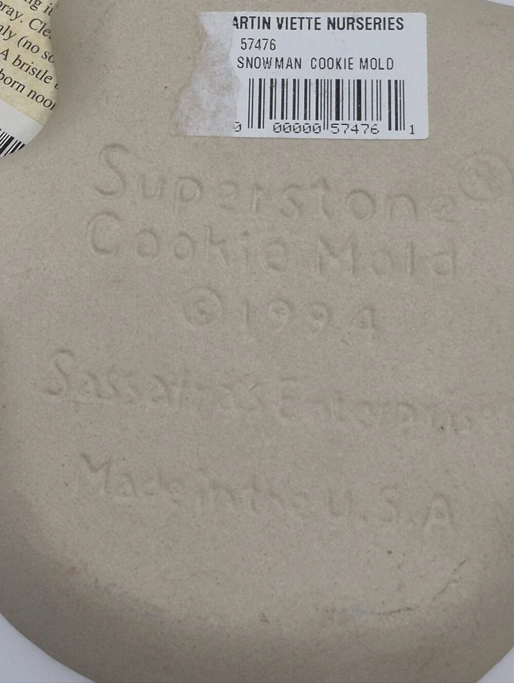 Sassafras Superstone Snowman w Hat and Broom Cookie Mold Holiday Bakeware NWT